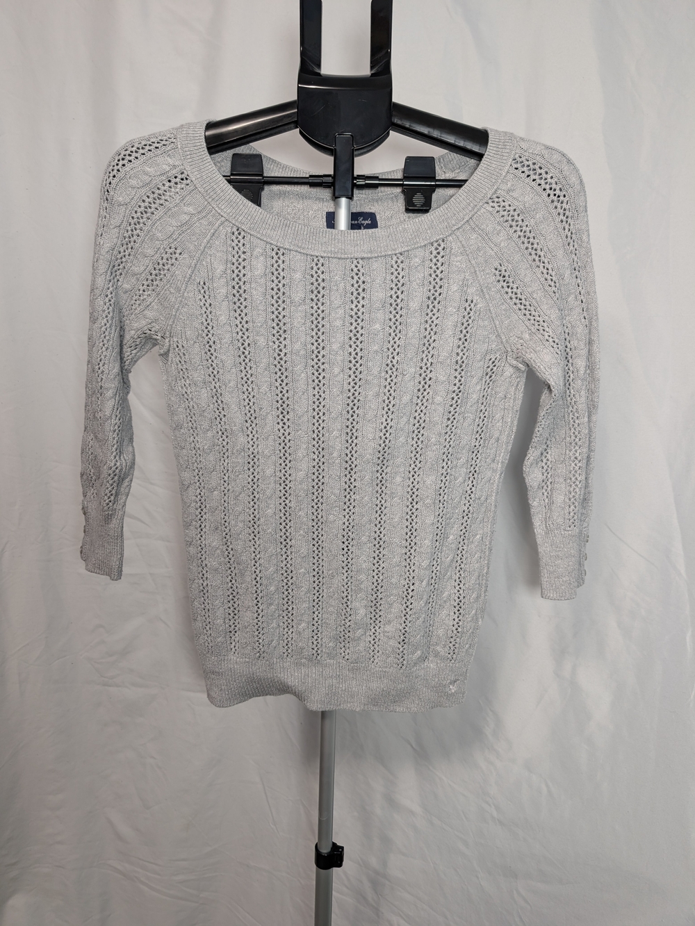 American Eagle Outfitters Light Gray Wide Scoop Neck Sweater, 3/4 Sleeve, Size M